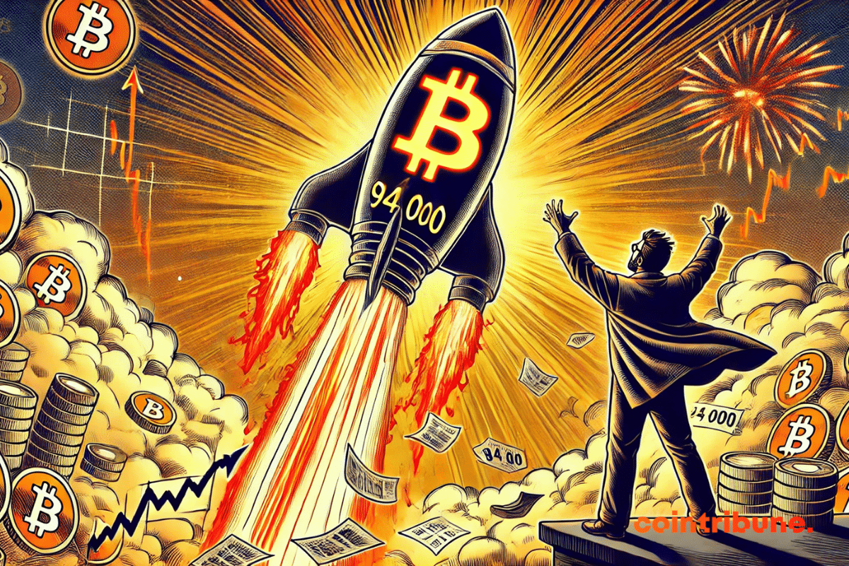 A euphoric trader witnessing Bitcoin's rally.