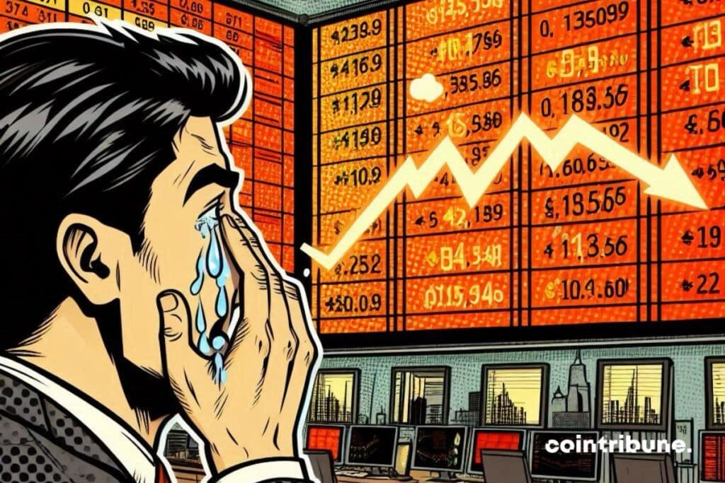 Stock indices on Wall Street fall, an investor in tears.