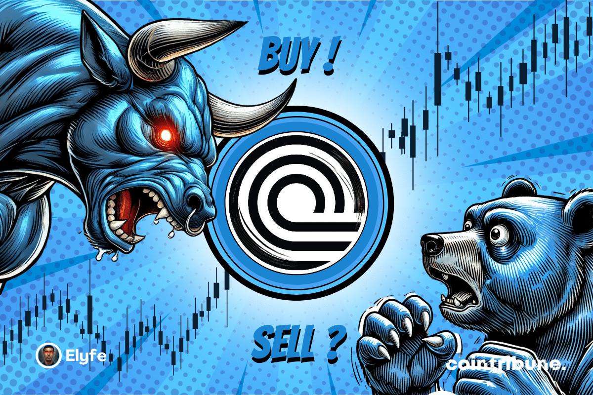 Ondo logo on a blue or red background with a bear and a blue bull with an expressive look on either side. A graphic appears in the background.