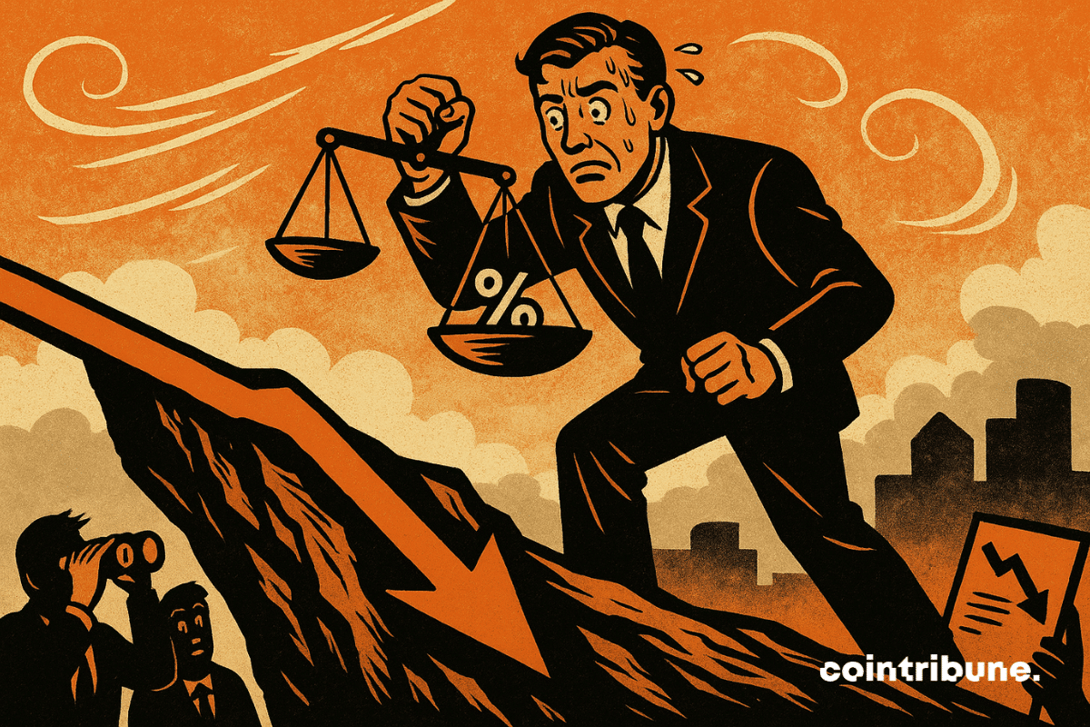 Ilustração de um banqueiro do FED demonstrando medo